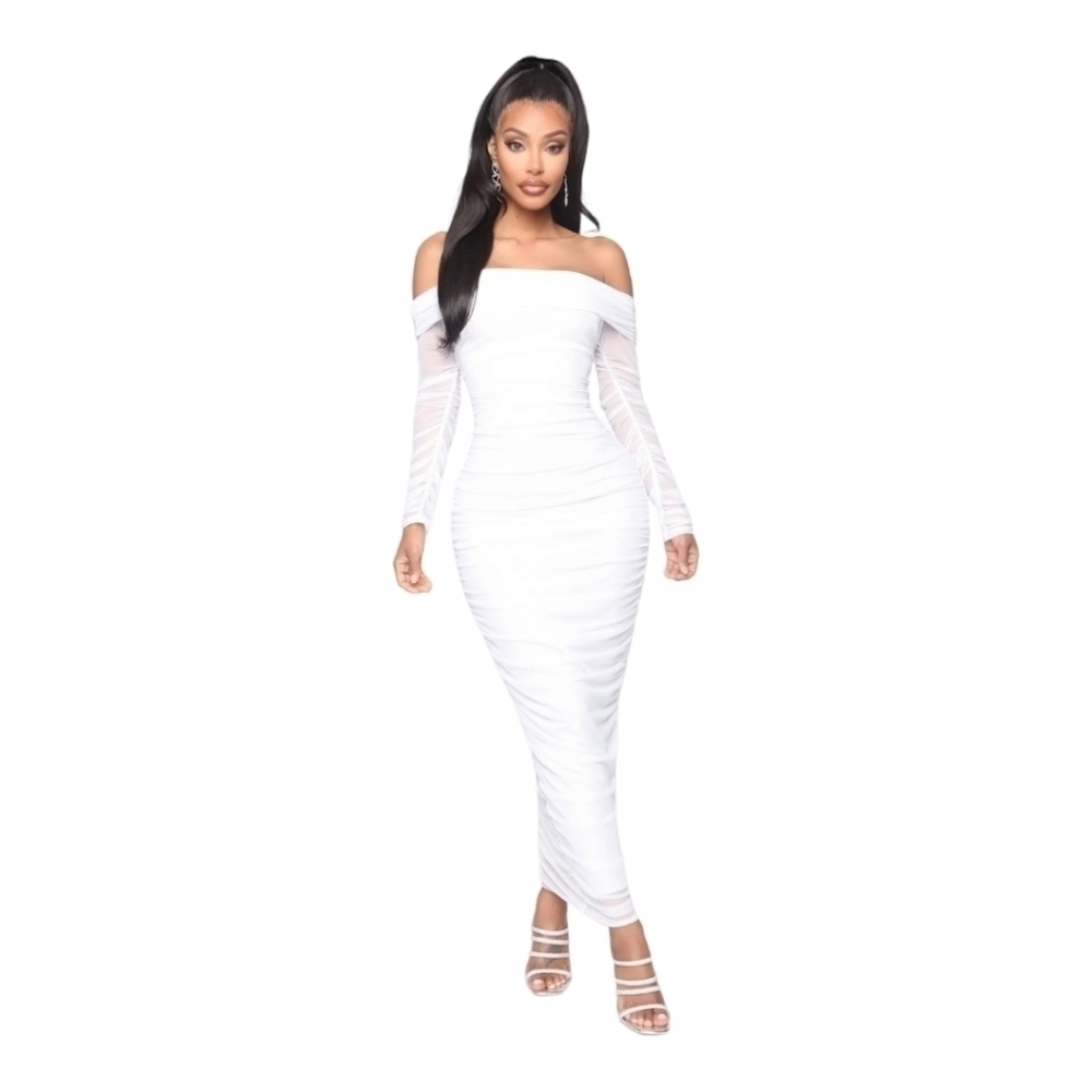 Women's White Ruched Maxi Dress by Fashion Nova, Sz XL